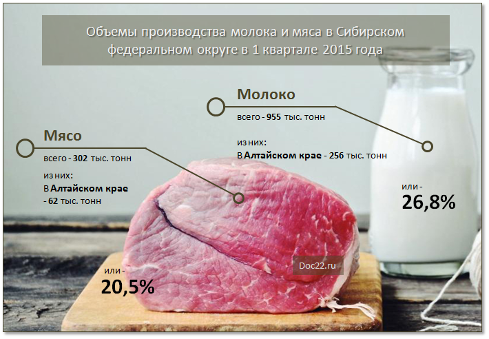 Doc22.ru Объемы производства молока и мяса в Сибирском федеральном округе и Алтайском крае в 1 квартале 2015 года