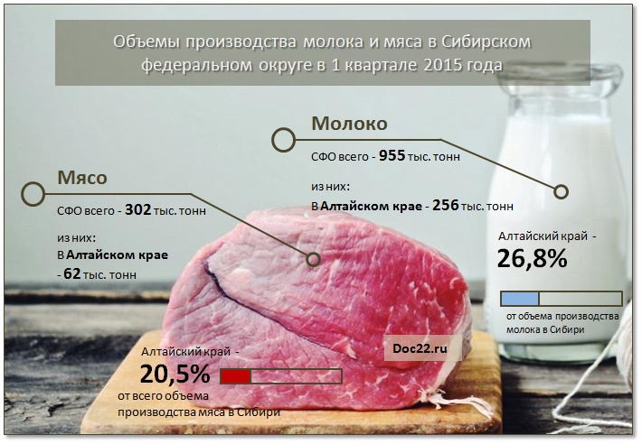 Doc22.ru Объемы производства молока и мяса в Сибирском федеральном округе и Алтайском крае в 1 квартале 2015 года