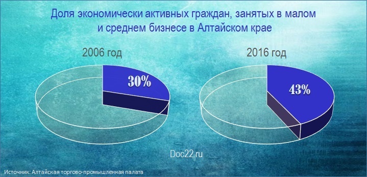Doc22.ru Доля экономически активных граждан, занятых в малом  и среднем бизнесе в Алтайском крае 2006 и 2016 гг