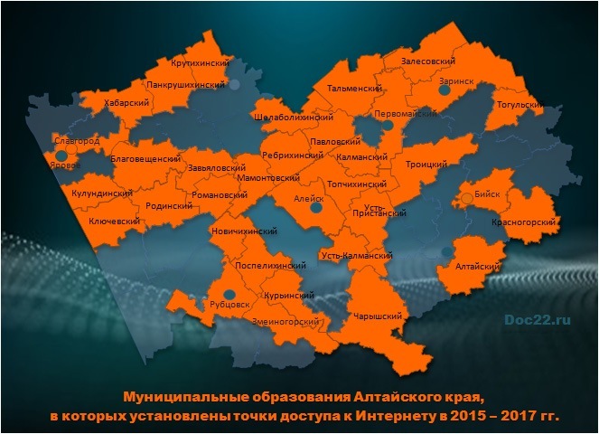 Doc22.ru Муниципальные образования Алтайского края,  в которых установлены точки доступа к Интернету в 2015 – 2017 гг.