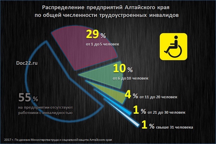 Doc22.ru Распределение предприятий Алтайского края  по общей численности трудоустроенных инвалидов